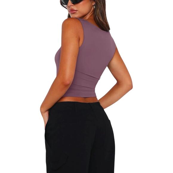 New Reoria Purple Square Neck Double Lined Top XL - Picture 2 of 7